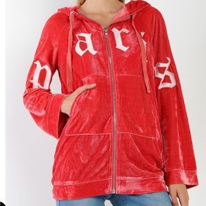 Velvet Embroidered Paris Hooded Sweatshirt